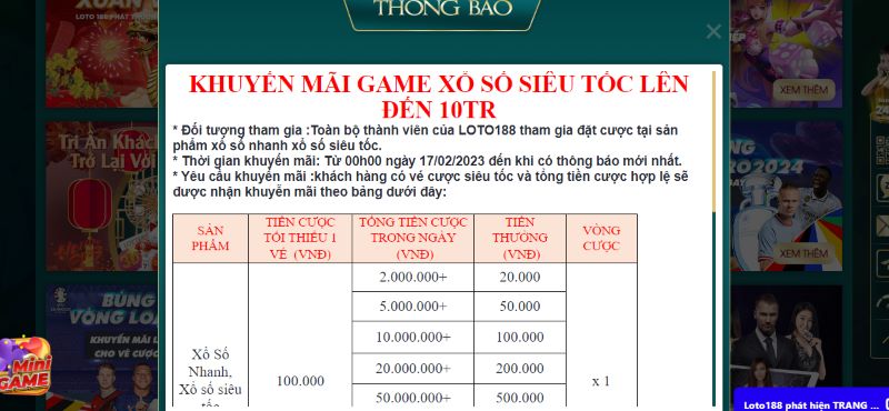 Khuyến mãi Loto188 game xổ số siêu tốc lên đến 10 triệu đồng 